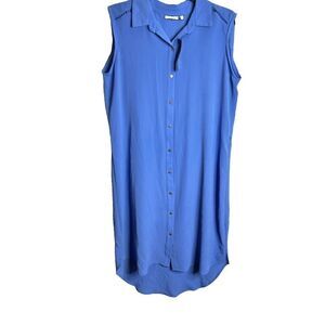 Apt 9 Collared Sleeveless Collared Button Up Midi Shirt Dress Ultramarine Medium